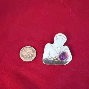 Vintage Sterling Silver and Purple Mother and child pin